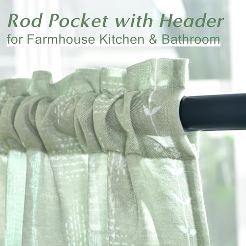 Lino Rosa Bathroom Curtains Window,Boho Sheer Linen Block Print Curtains for Shower Window,Sage Green - color: Sage, size: 24"W x 24"L (Pack of 2)