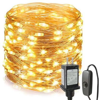 Fairy Lights Plug in,99ft 300 LEDs Christmas Lights Indoor Outdoor Warm White Copper Wire,Long Led Fairy String Lights for Bedroom Party Wedding Patio Yard Christmas Tree Decoration - size: 99FT with Adapter