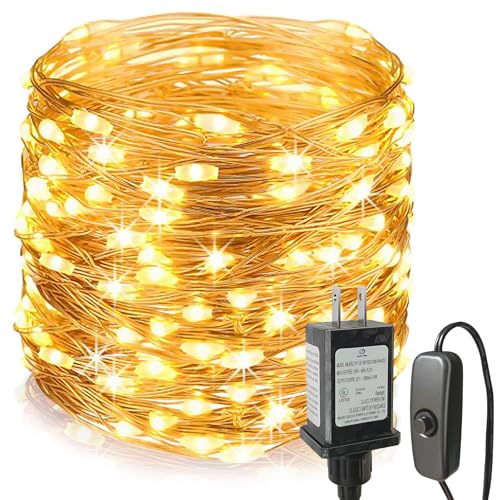 Fairy Lights Plug in,99ft 300 LEDs Christmas Lights Indoor Outdoor Warm White Copper Wire,Long Led Fairy String Lights for Bedroom Party Wedding Patio Yard Christmas Tree Decoration - size: 99FT with Adapter