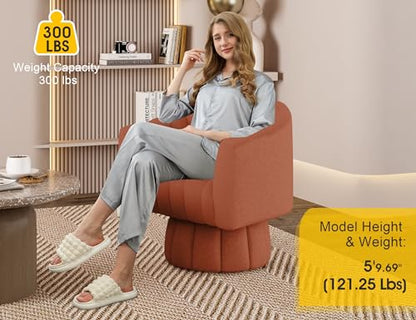 Dewhut Swivel Accent Chair, Barrel Accent Chair, Teddy, Orange | Teddy Upholstered Round Arm Chair with 360° Swivel Base, Mid Century Modern Living Room Chair, Easy Setup - color: Orange-teddy