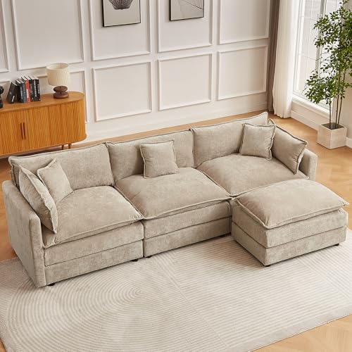 Modular Sectional Sofa, 112.2 Inch L Shaped Couch Set with Armrests, 3-Seater Comfy Cloud Couches for Living Room Apartment, Coffee - color: Coffee, size: 112'' - L Shape