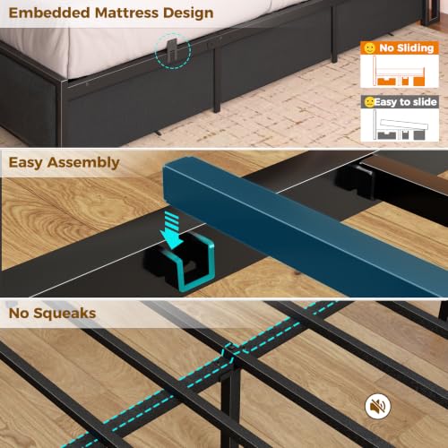 Full Size Bed Frame with Storage Headboard, 6 Drawers, LED&Charging | 2-Tier Fabric Upholstered Headboard, Charging Station&RGB Lights, No Box Spring Needed, easy assembly, Noise-Free - color: Dark Gray, size: Full