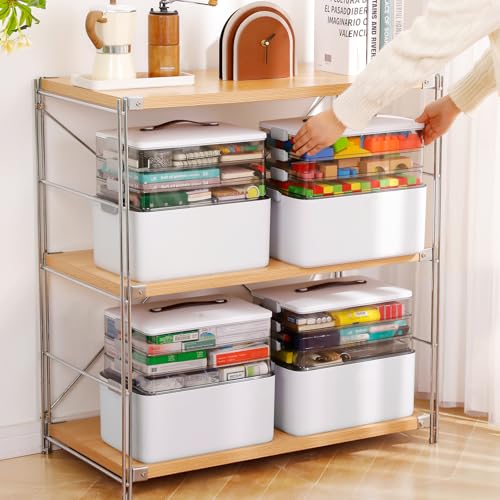 MOPALL Craft Medicine Cabinet Organizers Storage Box for Art Supply Sewing | 4-Tier Mega Capacity, Portable Latch Bin with Lid, Leather Handle, Space-Saving, for Home Office, Pill Bottle, First Aid