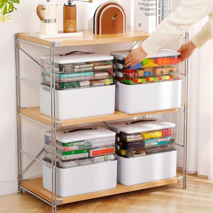 MOPALL Craft Medicine Cabinet Organizers Storage Box for Art Supply Sewing | 4-Tier Mega Capacity, Portable Latch Bin with Lid, Leather Handle, Space-Saving, for Home Office, Pill Bottle, First Aid