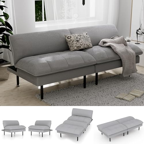 Ribilake 70" Futon Sofa Bed, 4 in 1 Multi-Function Couch Sleeper with Adjustable Backrest, Modern Convertible Futon, Recliner Small Loveseat for Living Room, Dorm, Light Grey - color: Light Grey, size: 1Set