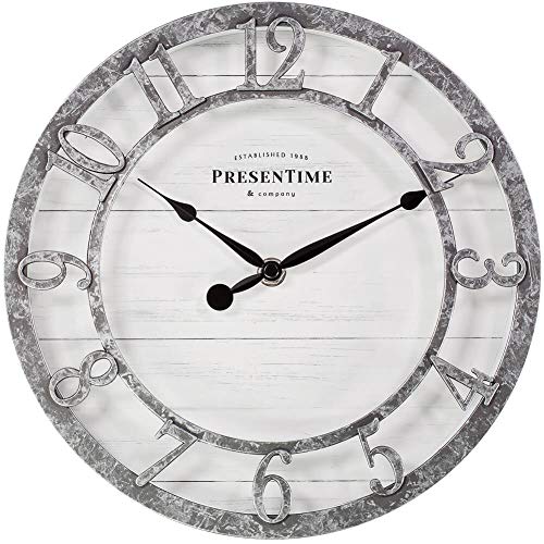 10" Farmhouse Series Wall Clock | Quartz Movement, Shiplap Style, Raised 3D Arabic Numeral, Galvanized Finish - color: Galvanized Finish, size: 10 inch
