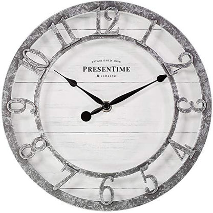 10" Farmhouse Series Wall Clock | Quartz Movement, Shiplap Style, Raised 3D Arabic Numeral, Galvanized Finish - color: Galvanized Finish, size: 10 inch