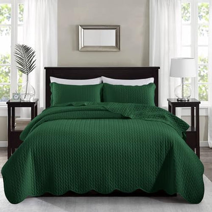 MOONLIGHT20015 Twin Quilt Set (66" x 86") with 1 Pillow Sham (20" x 26"+2") for All Seasons - 2 Pcs Reversible Bedding Set Lightweight Microfiber Coverlet Embossed Pattern Quilted Bedspread (Emerald) - color: Emerald, size: Twin