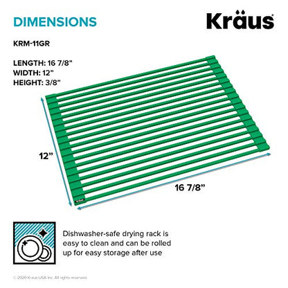 Kraus Multipurpose Workstation Sink Roll-Up Dish Drying Rack, Colander and Trivet in Green, KRM-11GR