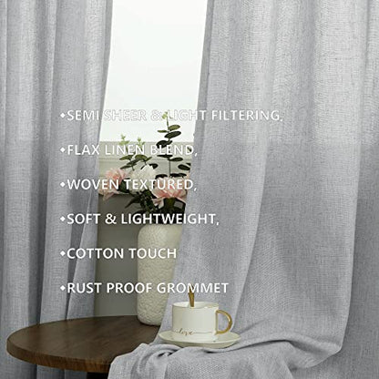 Grey Kitchen Curtains 45 Inch Length Sets of 2 Panels Linen Semi Sheer Opaque Short Bathroom Small Window Curtains Gray - color: Grey, size: 52"W x 45"L (Pack of 2)