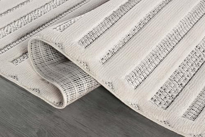 Modern Runner Rug 2x7 Luxury Striped Line Micro Loop Hallway Rugs Soft High-Low Pile Stain Resistant Easy to Clean Non-Shedding Durable Entryway Kitchen Indoor Area Carpet (White) - color: Linear / White, size: 2' x 7' (Rectangular)