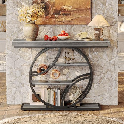 Huuger 41.3 Inch Entryway Table, Console Table with Shelves, Sofa Table | Modern Entrance Table, Console Tables for Entryway, Hallway, Entrance, Foyer, Living Room, O-Shaped Accent Table, Light Grey - color: Light Grey, size: 11.8"D x 41.3"W x 31.5"H