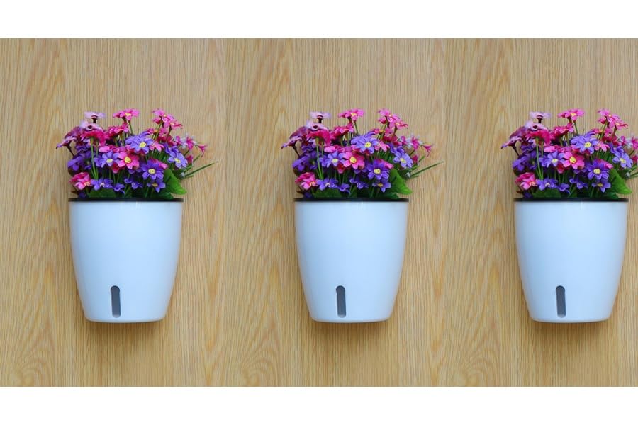 Visible Water Level Self Watering Planter,Hanging Planters,Wall Mounted Plants Holder,Small Flower pots Indoor Out Flowerpot with 3 Hooks Plastic Pots for Plants 3 Pack (White, 5.5inch) - size: 5.5 Inch
