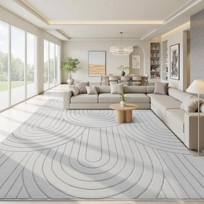 Sour Lemon Area Rugs 9x12 Living Room Bedroom, Modern Washable Rug Grey | Machine Carpet Non-Slip, Soft Large Fluffy Plush Thick, Big, Geometric High-Low Pile Nersy Rug for Kids Dining Room - color: Light Grey, size: 9' x 12' (Rectangular)