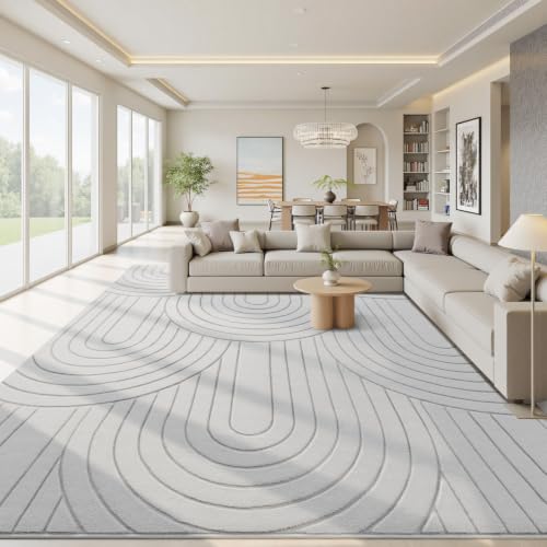 Sour Lemon Area Rugs 9x12 Living Room Bedroom, Modern Washable Rug Grey | Machine Carpet Non-Slip, Soft Large Fluffy Plush Thick, Big, Geometric High-Low Pile Nersy Rug for Kids Dining Room - color: Light Grey, size: 9' x 12' (Rectangular)