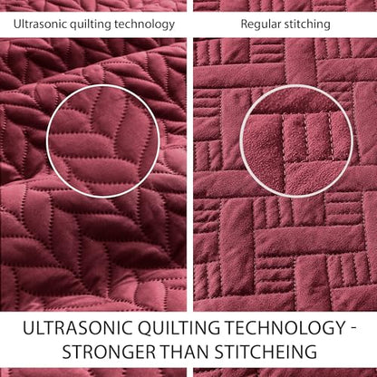 MOONLIGHT20015 Twin Quilt Set (66" x 86") with 1 Pillow Sham (20" x 26"+2") for All Seasons - 2 Pcs Reversible Bedding Set Lightweight Microfiber Coverlet Embossed Pattern Quilted Bedspread (Burgundy) - color: Burgundy, size: Twin