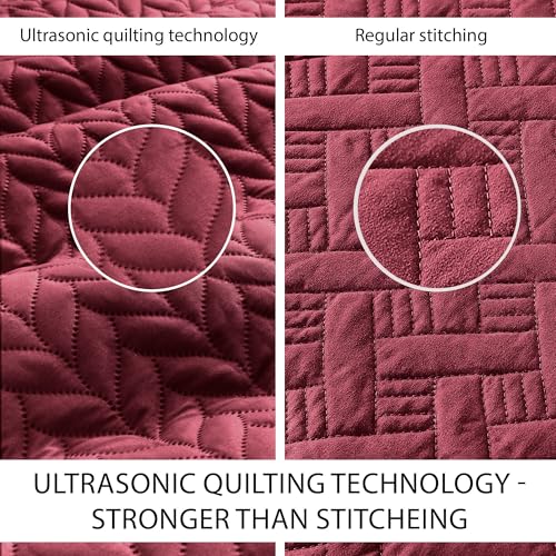 MOONLIGHT20015 Twin Quilt Set (66" x 86") with 1 Pillow Sham (20" x 26"+2") for All Seasons - 2 Pcs Reversible Bedding Set Lightweight Microfiber Coverlet Embossed Pattern Quilted Bedspread (Burgundy) - color: Burgundy, size: Twin