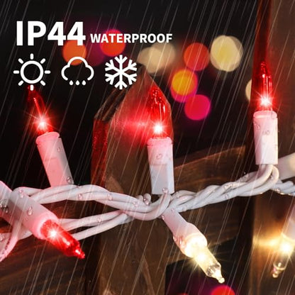 100 Count Red Clear Valentine Lights, Connectable 20ft Valentine Room Lights, Plug in Pink Christmas String Light Indoor Outdoor for Christmas Bedroom Valentines Party - color: Red and Clear-White Wire
