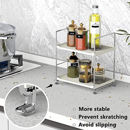 Plastic/Metal Freestanding Stackable Organizer Shelf,Bathroom Countertop Storage Shelf Cosmetic Organizer Holder Kitchen Spice Rack,2-Tier Standing Rack (Silver) - color: Silver