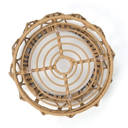 Furniture of America Ysar Boho Rattan Round Coffee Table Outdoor with 5mm Tempered Glass Top, All-Weather and Rust Resistant Patio Furniture - color: Natural/18.9 In.