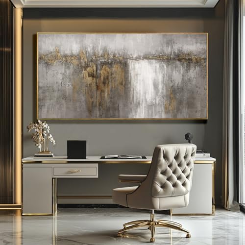 White and Gold Artwork for Walls Abstract Framed Poster Print 24"x48" Canvas Wall Art for Bedroom Neutral Artwork Decor for Office - color: Gold, size: 48"L x 24"W