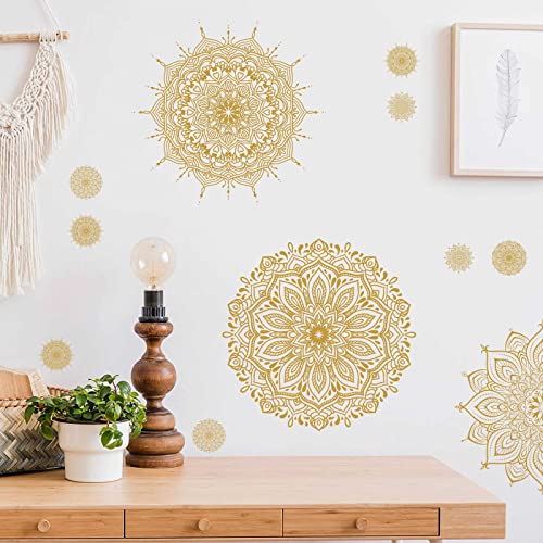 Gold Mandala Wall Stickers Mandala Decals for Windows Modern Wall Art Mural | Headboard vinyl decoration, lotus peel and stick, removable, self adhesive, for bedroom living room yoga room home gym decor - color: Gold-b