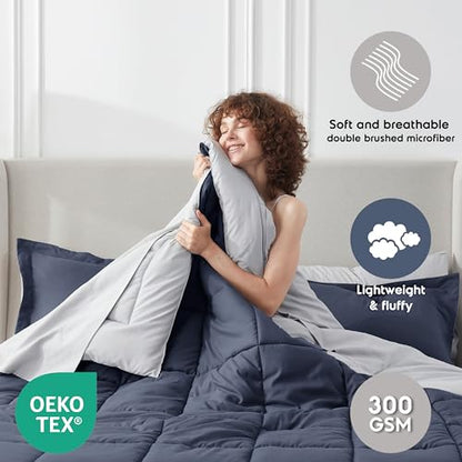 Nestl 7 Piece Full Comforter Set – Navy Reversible Bed in a Bag – Complete Full Size Bedding Set with Sheets, Pillowcases and Shams - color: Navy, size: Full