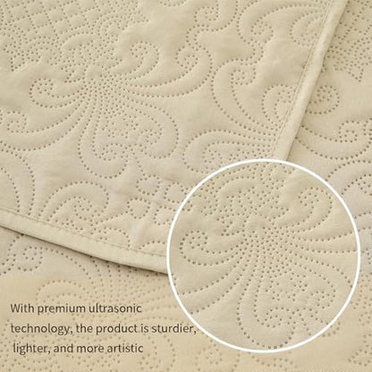 Boho Queen Quilt Set 92"x96", Lightweight Reversible Ultrasonic Quilted Coverlet & Bedspread with 2 Pillow Shams, Soft All Season Queen Quilt Bedding