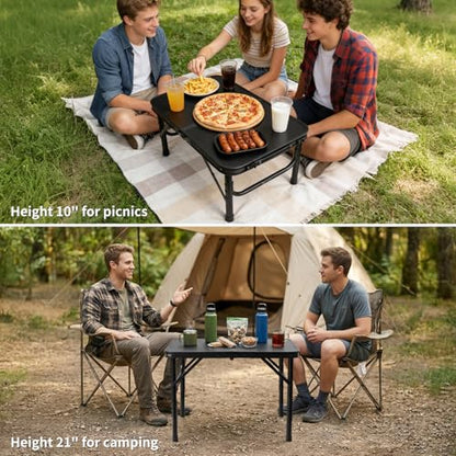 Folding Camping Table, Black Aluminum Frame,3-Position Adjustable Height,Lightweight Carry Handle, Portable for Travel, Camping Outdoor Use, 2 Ft x 1.5 Ft(Small), Black - size: 2 ft × 1.3 ft × 1.78 ft H, No Umbrella Hole
