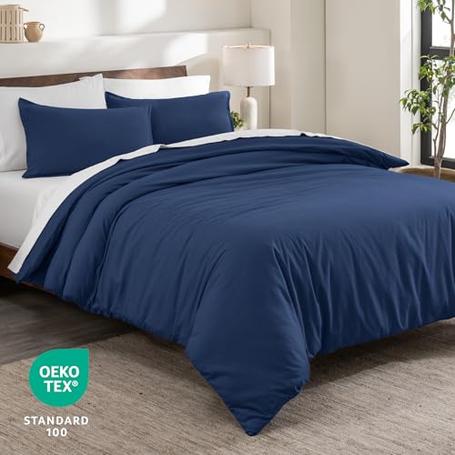 Bare Home Flannel Duvet Cover Set (Twin/Twin XL, Dark Blue) | 100% Cotton, Velvety Soft, Heavyweight, Premium Flannel, Double Brushed, Includes Sham Pillow Cover - color: 07 - Dark Blue (No Comforter), size: Twin/Twin XL