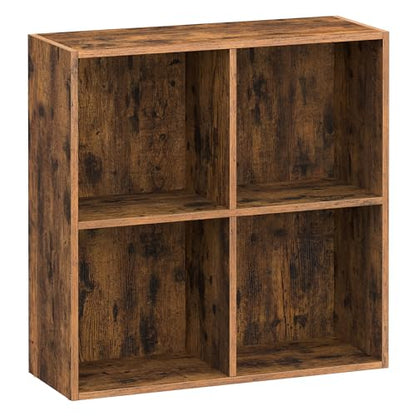 VASAGLE Bookcase Cube Shelf with 4 Compartments, 9.4 x 26 x 26 Inches | Bookshelf storage shelf, Rustic Brown, CUSTOS Collection, ULBC476K01 - color: Rustic Brown, size: 4 Cubes (9.4"D x 26"H), style: 1 Pack