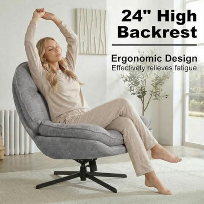 GINGO 24" High Back Swivel Accent Chair Set of 2 for Living Room, Gray | Large Accent Chair, Comfy Reading Chair Oversized, Slightly Rocking Upholstered Armchair, Ergonomic Fabric Modern Chair - color: Grey