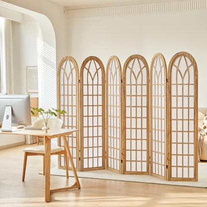 6 Panel Japanese Room Divider, Folding Privacy Screen, Natural | Arched Wood Room Divider, 94.5"W X 66.9"H, Fully Assembled For Bedrooms, Open Rooms, Dining Areas, And Home Offices - color: 6 Panel Natural, size: 6 Panel