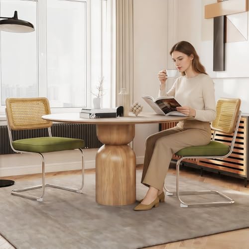 Rattan Dining Chairs Set of 4,Velvet Cesca Chair Kitchen Chair,Olive Green | VICBARLEY Mid Century Modern Dining Chairs,Wood Cane Backrest&Chrome Base,Upholstered Side Chair for Dining Room,Kitchen - color: Olive Green, size: Set of 4