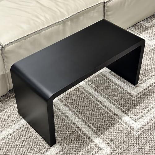 C-Shaped Side Table, H27.2in Solid Wood End Table for Couch | Space-Saving Wooden C-Shaped Snack Table, Nightstand & Laptop Desk for Living Room, Bedroom, Office or Balcony - color: Black Large