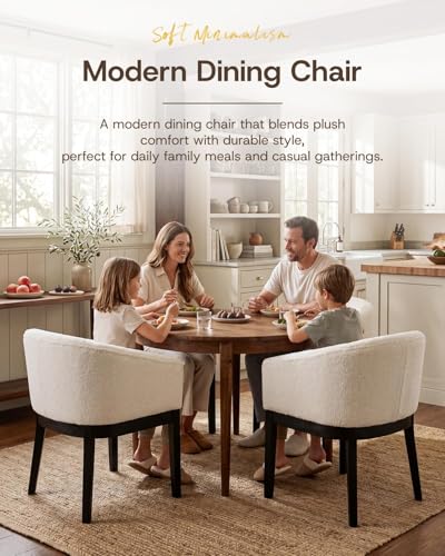 HNY Barrel Dining Chairs Set of 4, Mid Century Modern Upholstered Dining Chairs with Arms, Sherpa Boucle Kitchen & Dining Room Chairs, Solid Wood Frame Accent Chairs for Kitchen, Apartment, White - color: White,black Lges, size: 4 Chairs