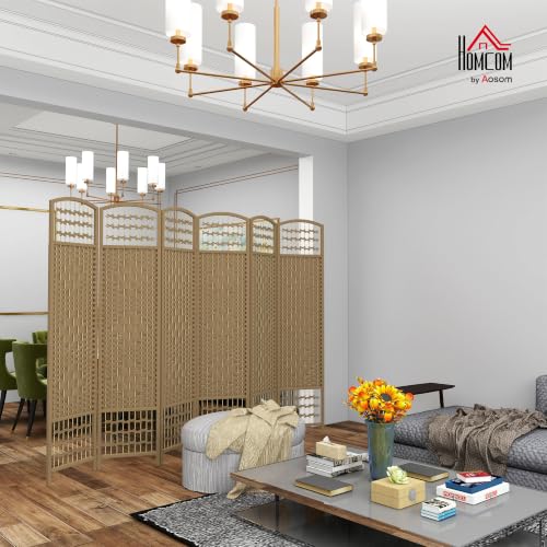 HOMCOM 6 Panel Room Divider, Folding Privacy Screen, 5.6', Natural | Room Separator, Wave Fiber Freestanding Partition Wall Divider - color: Natural, size: 6 Panel