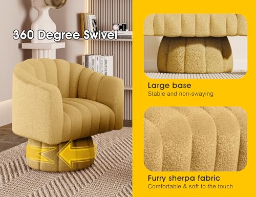 Dewhut Swivel Accent Chair, Barrel Accent Chair, Teddy, Mustard | Teddy Upholstered Round Arm Chair with 360° Swivel Base, Mid Century Modern Living Room Chair, Easy Setup - color: Mustard-teddy