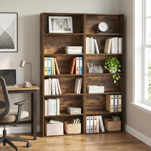 Furinno Jaya Book Shelf Set of 2, 6-Tier Bookshelf, Bookcase, 9.5 x 24.6 x 71, for Home Office, Living Room, Amber Pine - color: Amber Pine, size: Set of 2, 6-Tier
