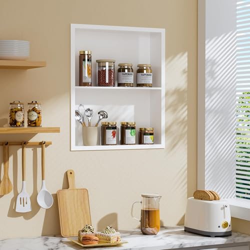 14x18 Recessed Medicine Cabinet, Bathroom Wall Cabinet, 304 Stainless Steel Recessed Wall Niche with 2-Tiers Shelves, Matte White - color: Matte White, size: 14'' x 18''