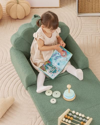 Blissful Diary Kids Couch, 2-in-1 Soft Kids Sofa, Kids Sofa Chair, Comfy Kids Furniture for Playroom, Reading & Play, Shell Green - color: Shell Green