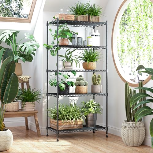 REIBII 60" H Wire Shelving, 1000LBS Heavy Duty & Adjustable, for Kitchen | Space Saving, Leveling Feet, Powder Coated Waterproof, Tool-Free Shelves, Freestanding, Anti-Tipping, Rust-resistant - size: 5 Tier,13.4" D x 23.2" W x 60" H
