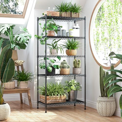 REIBII 60" H Wire Shelving, 1000LBS Heavy Duty & Adjustable, for Kitchen | Space Saving, Leveling Feet, Powder Coated Waterproof, Tool-Free Shelves, Freestanding, Anti-Tipping, Rust-resistant - size: 5 Tier,13.4" D x 23.2" W x 60" H