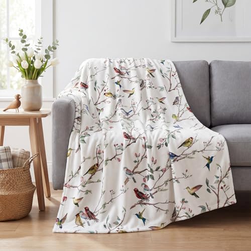 Horaldaily Spring Summer Birds Branch White Flannel Throw Blanket 40x50 | All Season Using Ultra Soft Fuzzy Plush Cozy Non-shedding Blanket for Couch Sofa Bed Camping, Ideal Gift for Kids Adults - color: White, size: Baby(40x50'')