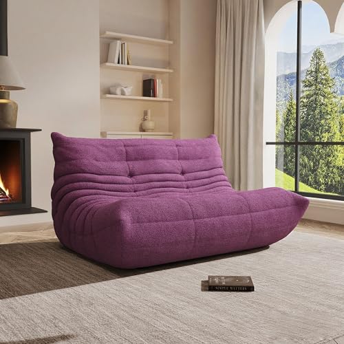 Giant Bean Bag Chair for Adults - Cozy Loveseat Fireside Accent Chair with Memory Foam,Comfy Lazy Oversized Floor Sofa Couch Boneless Chaise Lounge for Living Room Bedroom Gaming Room (2 Seater) - color: Purple, size: Loveseat