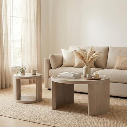 Round Nesting Coffee Table Set of 2, 31.5 and 18 in, Gray | Round coffee table set, nesting tables for living room, use separately, space-saving design - color: Grey