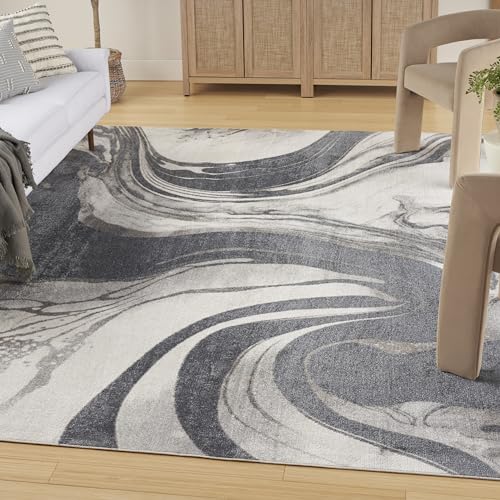 Nourison Home Astra Machine Washable Ivory Grey 6'7" x 9' Area Rug - Easy Clean, Non Shedding, Bed Room, Living Room, Dining Room, Kitchen (7' x 9') - color: Ivory Grey, size: 6'7" x 9' (Rectangular)
