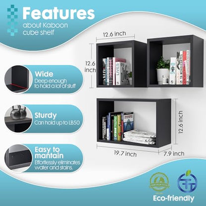 Wall Mount Shelf Set of 3, Floating Cube Shelves for Space Discovery Home and Commercial Use, Large Size Shelves Set, Black - color: Black, size: Set3