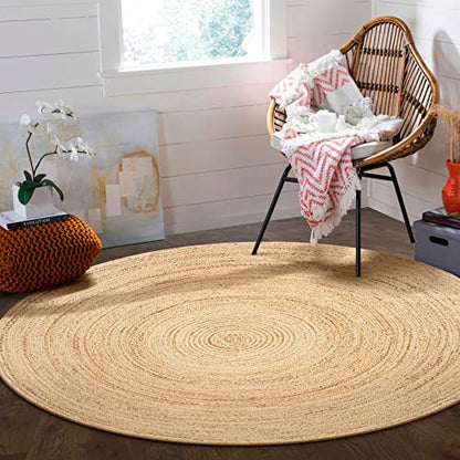 Hausattire Jute Braided Round Rug, Natural, 5 ft | 100% natural jute, hand woven, reversible, boho farmhouse style, entryway/kitchen/living room use - color: Natural, size: 5' (Round)