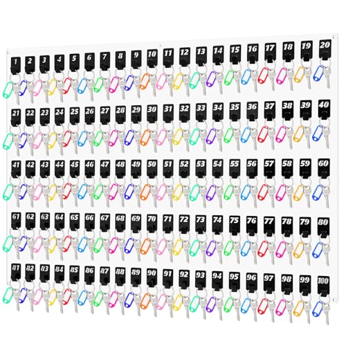 Beeveer Acrylic Key Holder Board with 100 Hooks, Wall Mount Organizer,Clear | Ideal for Offices, Schools, Hotels and Dealerships, Durable Acrylic Construction, Numbered Key Slots, Easy Wall Mount Design - color: Clear, size: 100 Hooks, style: Hook Only